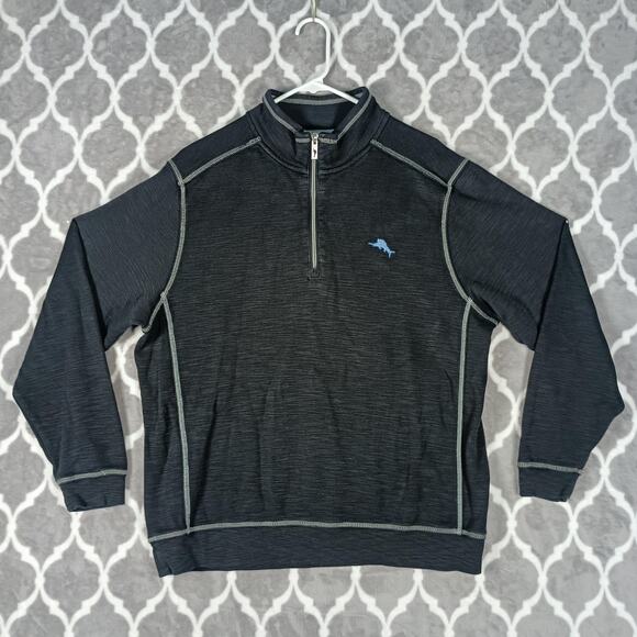 Tommy Bahama Pullover Sweater Mens Large Black Quarter Zip Marlin Logo Casual - Picture 2 of 11